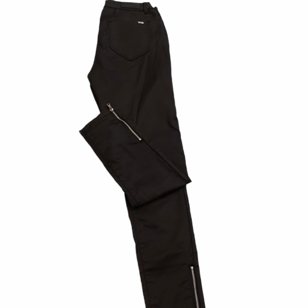 Black Shiny Faux Leather Pants,Streight Legs